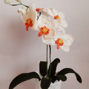 Horgolt fehér orchidea, Otthon & Lakás, Dekoráció, Asztal és polc dekoráció, Horgolt & Csipketerítő, Horgolás, Mindenmás, MESKA